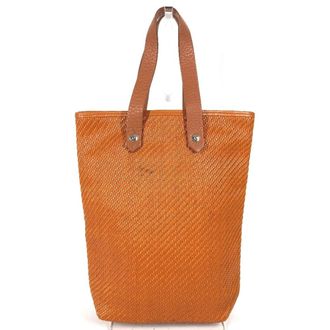 Herm&egrave;s Orange Leather Canvas Handbag Tote Bag (Pre-Owned)