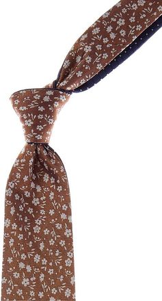 Canali Orange Floral/Navy Squares Reversible Silk Tie