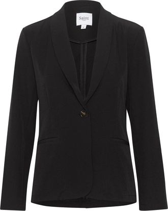 Saint Tropez Zwarte Blazer met V-Hals Sluiting - Dames - Blazers - Zwart - M - Polyester - Jassen