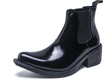 Generic Mens Boots Casual PU Leather Chelsea Dress Shoes Zipper on Side Mid Calf Boots for Men,Black 1,8.5 UK