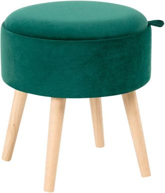 Beliani Puf Taburete Tapizado En Terciopelo Glamuroso Con Bandeja De Almacenaje En La Parte Superior Color Liso Verde Esmeralda Neely