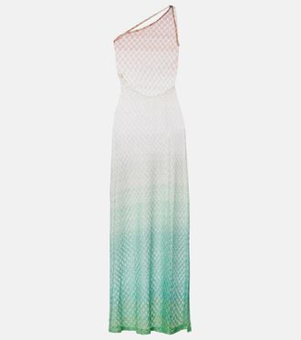 Missoni Open-knit one-shoulder lame beach cover-up