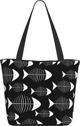 AOOEDM Black And White Fish-Bones Ladies Shopping Bag 13x11x7in.The Perfect ValentineS Day Gift.It Is The Best ValentineS Day Gift For Mom, Daughter, Wife,Et
