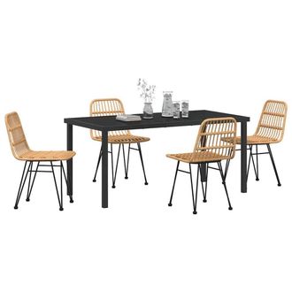Berkfield Home Modern 5 Piece Garden Dining Set Brown Poly Rattan in Beige