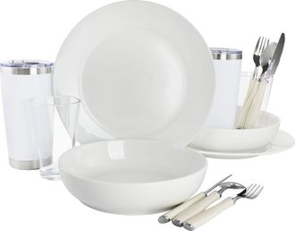 Gibson Home Nobella 14 Piece Fine Ceramic Dinnerware Set in White