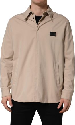 Dolce & Gabbana Beige Logo Overshirt Cotton Men Casual Shirt Elastane Polyester