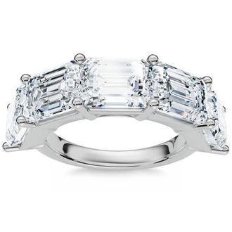 Pompeii3 5.10Ct Emerald Cut Diamond 5 Stone Wedding Anniversary Ring 14k Gold Lab Grown