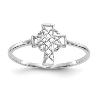 Diamond2Deal 14k White Gold Polished Celtic Cross Ring