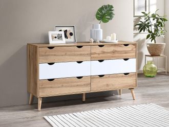 Vente-Unique Comò 6 cassetti Naturale e Bianco - LURVIA