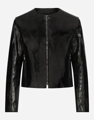 Dolce & Gabbana Collarless Leather Jacket - Man Coats And Jackets Black 48