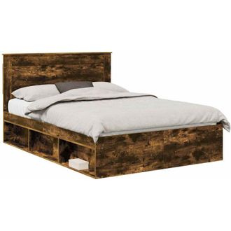 vidaXL Estructura De Cama Con Cabecera Roble Ahumado 140 X 200 Cm Vidaxl