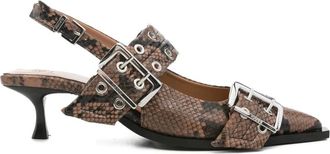 Ganni Schoenen, Dames, Bruin, 37 EU, Mules met slangenprint