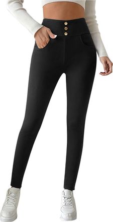 Generic Fleece Lined Leggings for Women Uk - Elastic High Waist Thermal Pants with Pockets, Yoga, Winter Warm Thick Pjs Bottoms, Ladies Elegant Homewear, Tigh