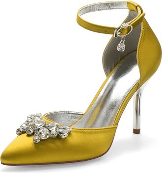 Miyoopark Wedding Shoes for Bride Ankle Strap Evening Pumps for Women M526 Yellow UK 4.5