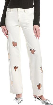 Alice & Olivia Alice + Olivia Karrie Embellished Heart Cutout Off White Jean