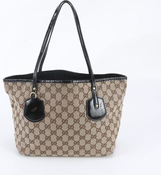Gucci Brown Leather Canvas Handbag Shoulder Bag Tote Bag (Pre-Owned)