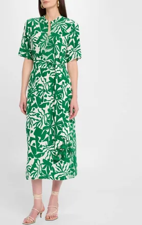 Figue Thandie Kaftan Dress In Abstract Flora Garden Green