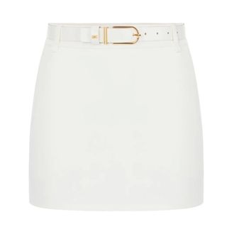 Elisabetta Franchi Dubbellaagse cr&ecirc;pe minirok met riem - Dames - Rokken - Beige - Maat: S Leer