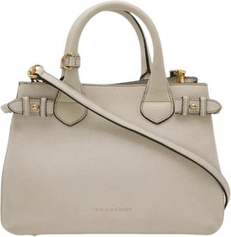 Burberry Pre-owned Banner Small Side Check Leather Canvas Handbag - Dames - Vintage Handtas - Beige - ONE Size - Leer - Vintage