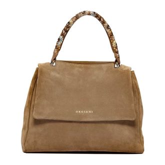 Orciani Handbags, female, Brown, Size: ONE SIZE Sveva Peach Flowers Midi Suede Leather Shoulder Bag
