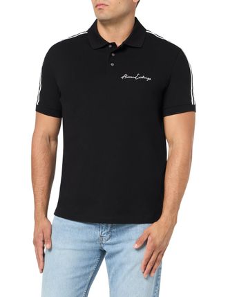 A|X Armani Exchange Mens Regular fit Stretch Cotton Signature Logo Polo Shirt, Black, XXL
