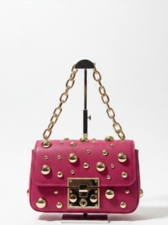Alex Max Metal-Studs Leather Clutch In Magenta