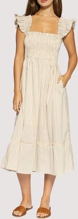 Lost + Wander Lido Affair Smocked Stripe Midi Dress in Cream Brown at Nordstrom, Size X-Small
