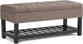 Simpli Home Saxon 43in Transitional Rectangle Storage Ottoman Bench
