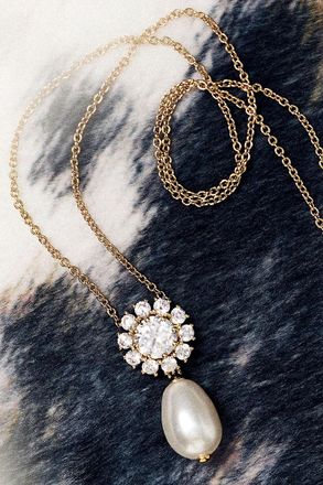 Nadri Sunflower Pearl Drop Necklace