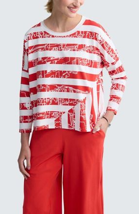 Luukaa D'Celli Astraea Striped Cotton Jersey Blouse in Vermillion at Nordstrom, Size X-Large
