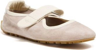 Aquatalia Quero Water Resistant Mary Jane Flat in Warm Grey Suede at Nordstrom, Size 10.5