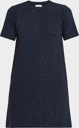 Brunello Cucinelli Pailette Knit Short-Sleeve Mini Shift Dress