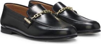 BOSS Leather loafers with chain trim and logo detail
