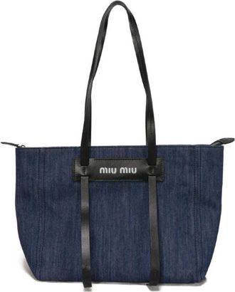 Miu Miu Blue Denim Shoulder Bag Tote Bag (Pre-Owned)