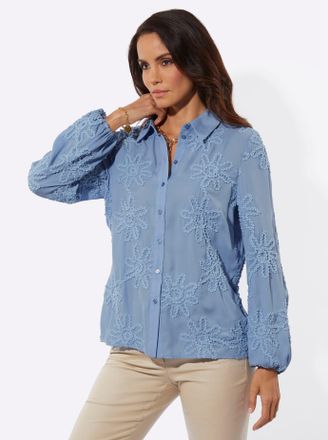 Cr&eacute;ation L Langarmbluse CREATION L, Damen, Gr. 36, bleu, 100% Polyester, unifarben, Blusen Langarmbluse