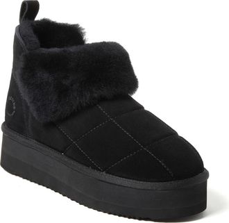Dearfoams Fireside Bayswater Genuine Shearling Quilted Platform Bootie in Black at Nordstrom, Size 10