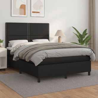 vidaXL Vidaxl - Cama Box Spring Con Colch&oacute;n Cuero Sint&eacute;tico Negro 140x190 Cm
