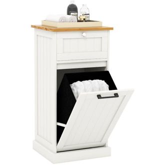 Costway Laundry Cabinet Organizer Freestanding Tilt Out Laundry Hamper W/ Drawer &Basket