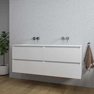 Saniclass Chaci Badkamermeubelset - 140x46x55cm - 4 lades - keramische wastafel wit - 2 wasbakken - zonder kraangaten - mat wit
