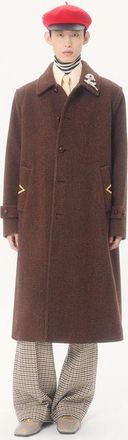 Valentino Cappotto Monopetto Valentino In Drap Di Lana Melange Con Vgold Su Tasche Laterali Uomo BORDEAUX 46