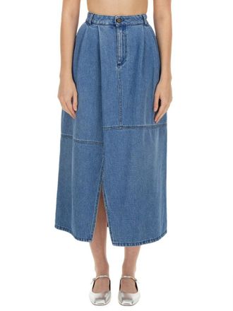 Alysi High-Waisted Midi Skirt With Front Slit
