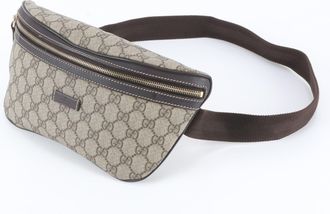 Gucci Brown Leather Coated Canvas Pouch Shoulder Bag Sling Bag (Pre-Owned)