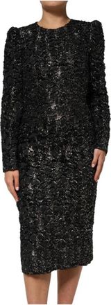 Dolce & Gabbana Paillet Tweed Sheath Jurk met Gedrapeerd Bovenlijf - Dames - Casual kleedjes - Zwart - 2XS - Tweed - Kleedjes