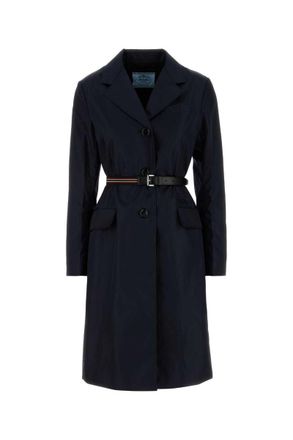 トレンチコート PRADA Women Trench Coats P536PSOOO13FYF0008 Blue Prada Nylon Double Breasted Trench women - Glamood Outlet