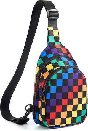 Generic Checkered Crossbody Bag for Women and Girls, Sling Bag Small Bag Backpack Chest Bag Fanny Packs Wallets Purses for Women (Checkered Rainbow)