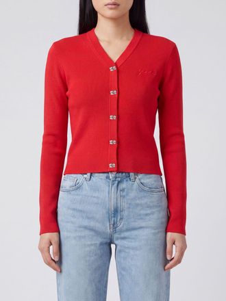 Ganni Slim Fit V-Neck Merino Wool Cardigan with Butterfly Logo