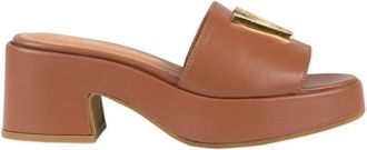 Via Roma 15 Bruine leren sandalen met laserlogo - Dames - Muiltjes - Bruin - 39 EU - Leer - Schoenen