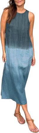 Generic Linen Dress Womens Summer Round Neck Sleeveless Summer Dress Cotton Linen Tank Dresses Colour Gradient Casual Dress Beach Dresses with Side Slit A-lin