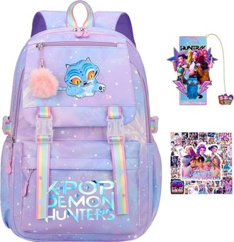 Generic K Pop Demon Hunters School Backpack, Multi-Pocket Nylon Travel Daypack, Demon Hunters Anime College Rucksack Demon Cosplay Backpack for Fans (F)