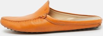 Tod's Tods Orange Leather Flat Loafer Mules